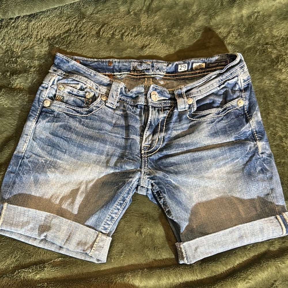 Miss Me Denim Rolled Cuff Bermuda Shorts